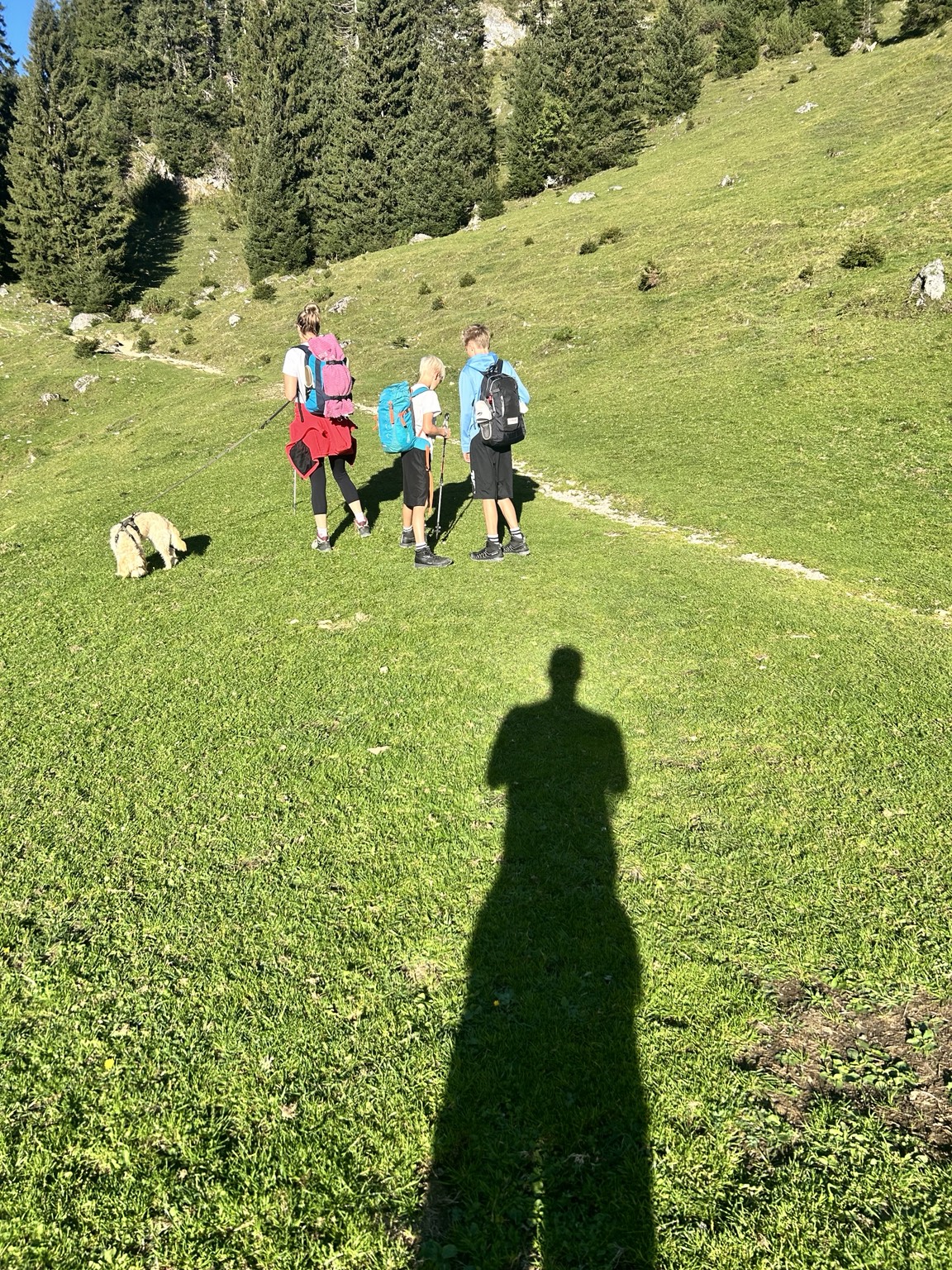 Carlos Familie mit Hündin Frieda beim Wandern in den Bergen